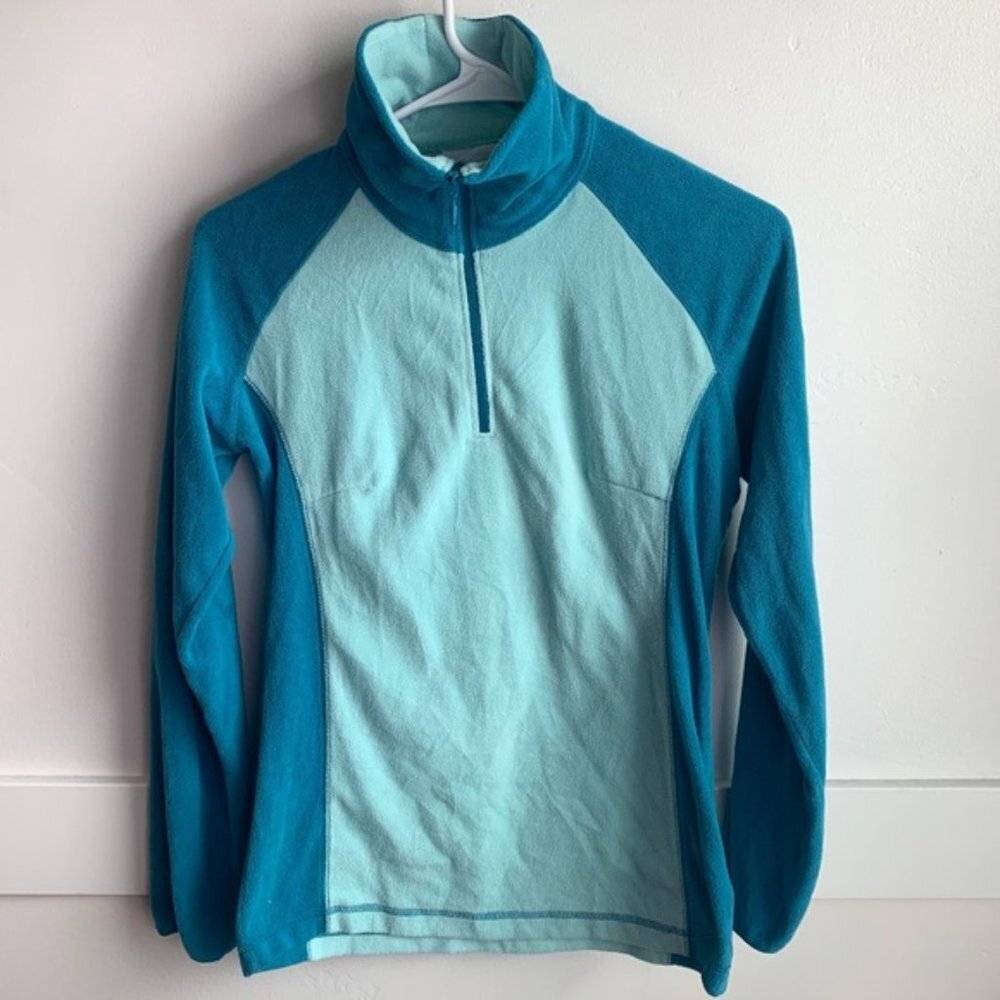 COLUMBIA Two Tone Blue Quarter Zip Long Sleeve Fleece Pullover